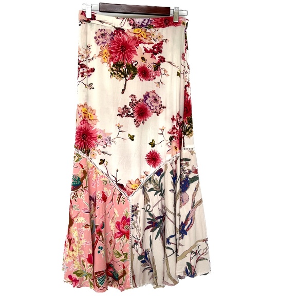 Chelsea & Theodore Floral Maxi Skirt Size S Pink Cream Fit Flare Elastic Waist - Picture 2 of 7